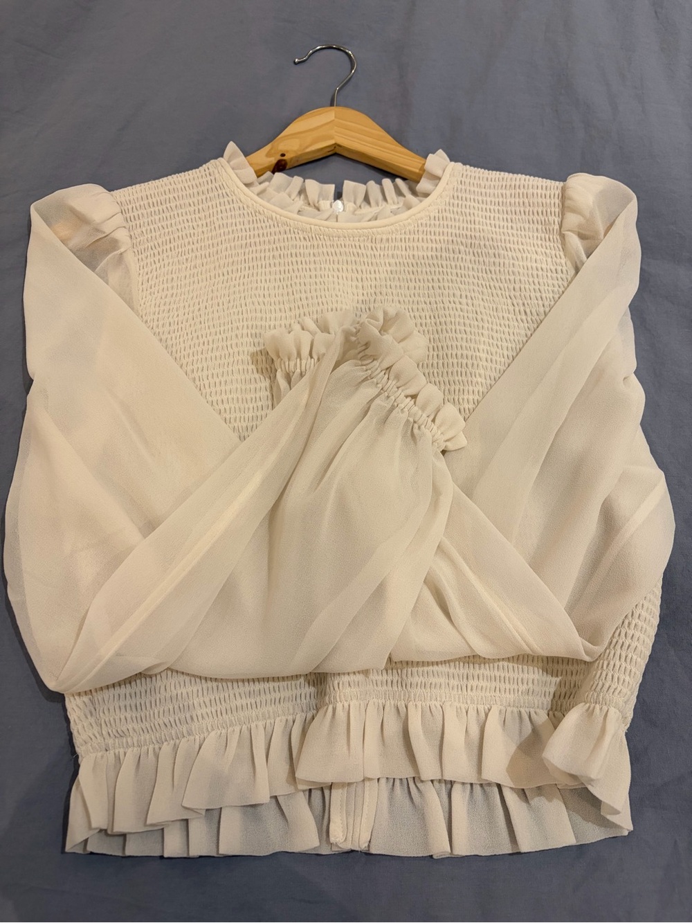 WILFRED Women's Cream Ruffle-Trim Knit Pullover Top with zipper - Picture 4 of 4